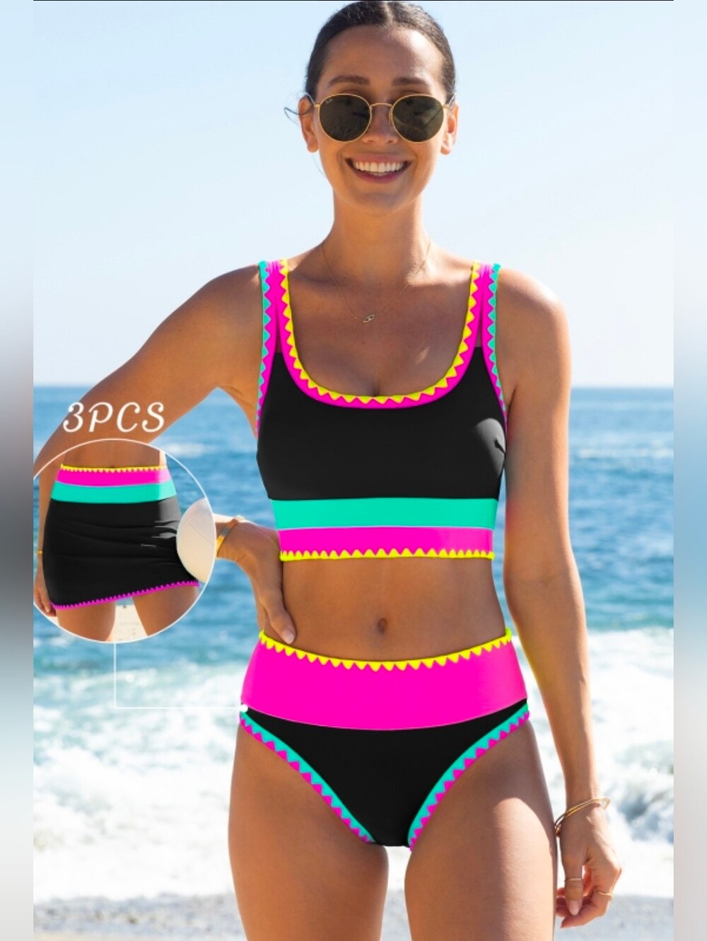 Popvil Color Block Swim Top (M)